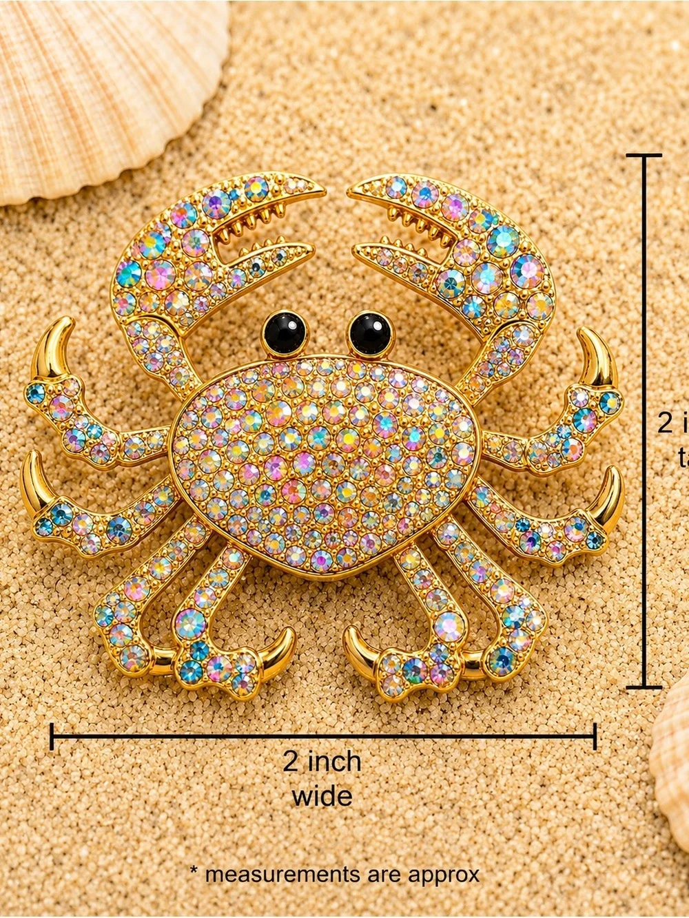 Gold silver  Crystal Crab Brooch Pin